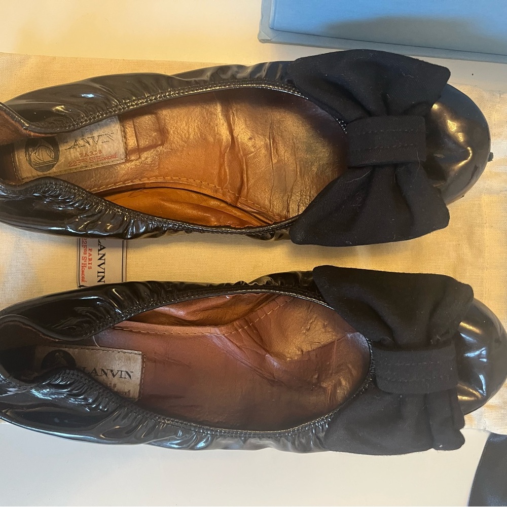 LANVIN Black Ballerina Flats with Bow sz 39.5 - Picture 2 of 8